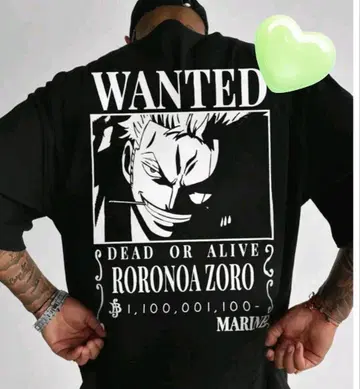 Roronoa Zoro 티셔츠 WANTEDXL~3XL 대응