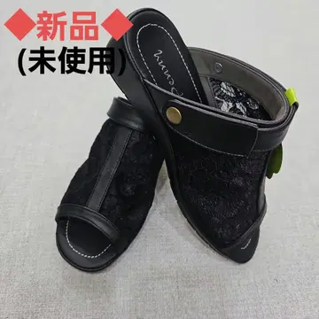 [새상품] 블랙 레이스 샌들 웨지솔 (미사용) L 사이즈
