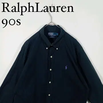 90년대 Ralph Lauren 블랙 긴팔 버튼 다운 셔츠 와이셔츠 L
