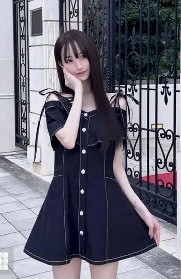 숄더 리본 오프숄더 미니 원피스