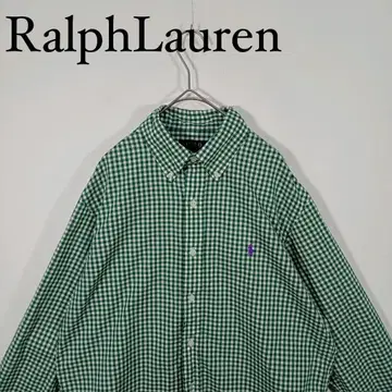 Ralph Lauren 그린 & 화이트 체크 무늬 버튼 다운 셔츠 M