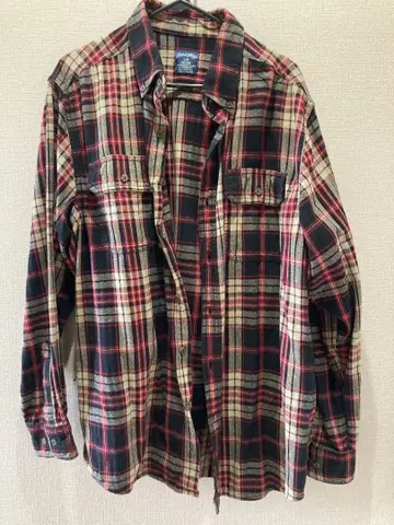 Faded Glory 체크 무늬 긴팔 플란넬 셔츠 블랙 x 레드 L