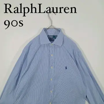 90년대 Ralph Lauren 스트라이프 긴팔 와이셔츠 라이트 블루 L