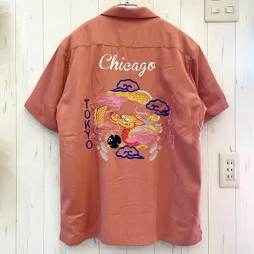 새상품 HOUSTON 볼링 셔츠 자수 아메카지 오픈 카라 셔츠 M 사이즈