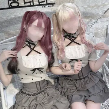 HONEY MEW luv 초커 상의 그레이