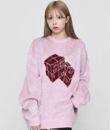 OY HAIRY DUAL CUBE KNIT/듀얼 큐브 니트 핑크