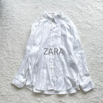 ZARA 린넨 셔츠 마 긴팔 흰색 겉옷 S 포켓 화이트