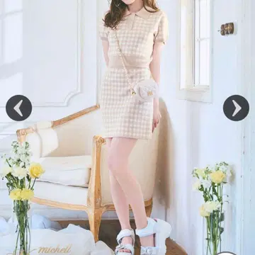 깅엄 체크 니트 셋업 미셸 마카롱