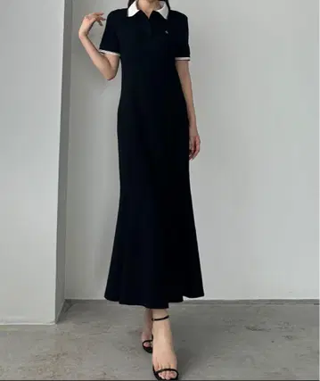블랙 폴로 셔츠 스타일 롱 원피스 M 사이즈 Louere