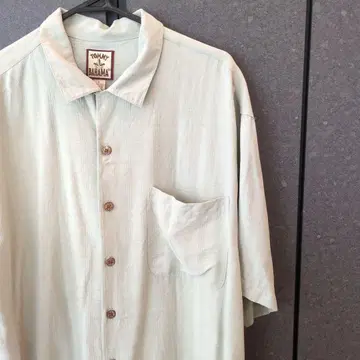 빈티지 Tommy Bahama 100% 실크 오픈 카라 셔츠