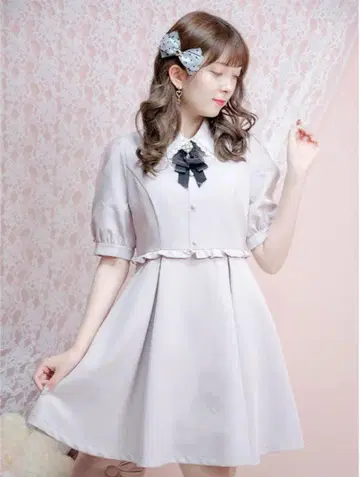 ROJITA 카라 레이스 슬릿 시어 반팔 원피스