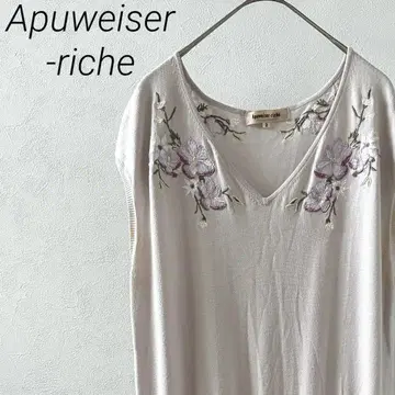 Apuweiser-riche 니트 원피스 슬리브리스 꽃무늬 자수 리본