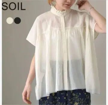 SOIL 프릴 옷깃 반팔 셔츠 아이보리