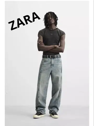 ZARA 스티치 배기 핏 청바지