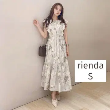 rienda 플리츠 콤비 프릴 SLV OP 쉬폰 롱 원피스