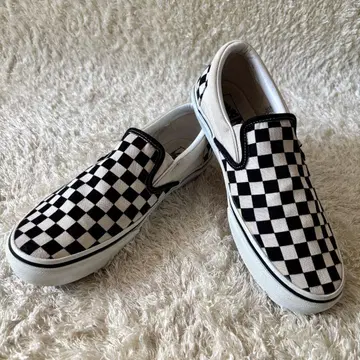 VANS 슬립온 스니커즈 체커보드 남성용 화이트 블랙 28cm