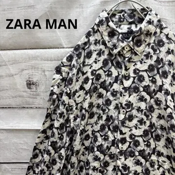 ZARA MAN 꽃무늬 셔츠 흑백 아트 개성적인 화이트 블랙 S
