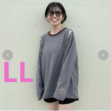 시마무라 푸우 어깨 트임 슬릿 보더 티셔츠 브라운 LL 푸우