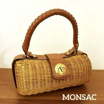 [ MONSAC ] 라탄 x 이탈리아 가죽 핸드백 (소)