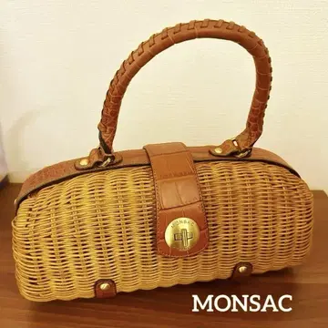 [ MONSAC ] 라탄 x 이탈리아 가죽 핸드백 (대)