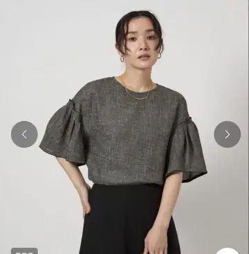 그린 라벨 릴랙싱 카라미 개더 슬리브 블라우스 블랙