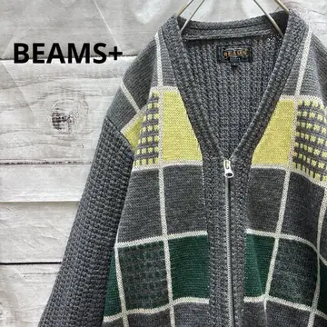 BEAMS+ 플라드 가디건 집업 레트로 그레이 두꺼운 원단 가을/겨울