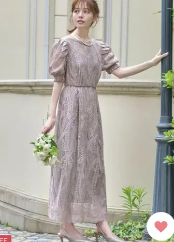 GIRL 포멀 드레스 연보라 레이스 라인 반팔 롱 원피스