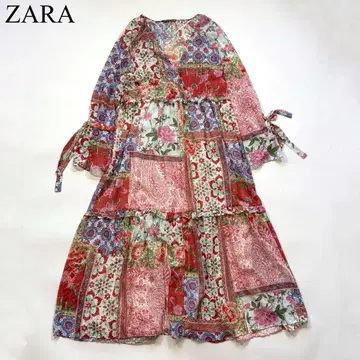 ZARA 플라워 프릴 롱 원피스 카슈쿨 리본 시어