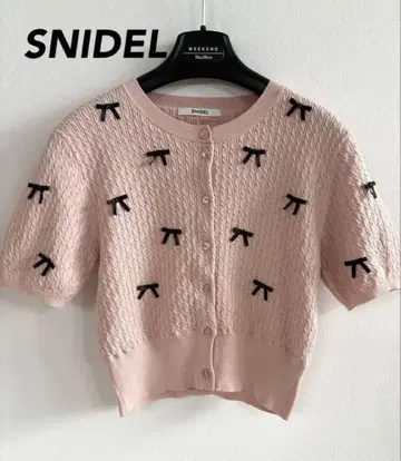 SNIDEL 스나이델 하프 슬리브 리본 가디건 핑크