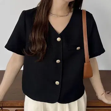 callautia 반팔 썸머 트위드 자켓 블랙 S