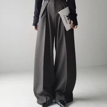 그레이 와이드 팬츠 플리츠