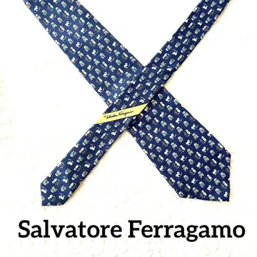 Salvatore Ferragamo 넥타이 강아지 패턴 안감 네이비