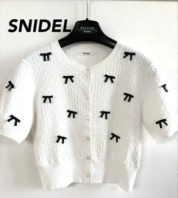 SNIDEL 하프 슬리브 리본 가디건 화이트
