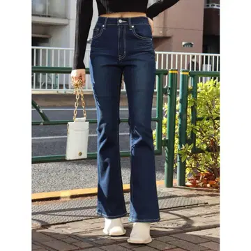 EVRIS 하이웨스트 플레어 데님 팬츠 인디고 M