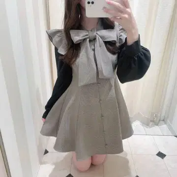 evelyn 체크 리본 셋업 브라운