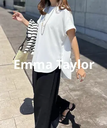 Emma Taylor 엠마 테일러 백 지퍼 조젯 T 블라우스 화이트