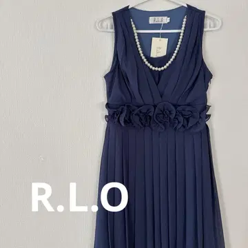 RLO bymilkywey 네이비 플라워 장식 플리츠 파티 드레스 S