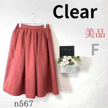 [클리어] 무릎 기장 스커트 플레어 주홍색 허리 등 밴딩 포켓 없음 F
