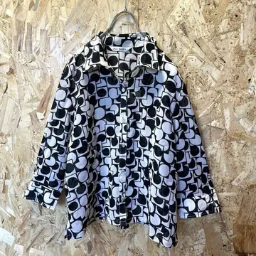 90s Vintage 쇼와 레트로 구제 의류 바로크풍 올 패턴 시어 셔츠