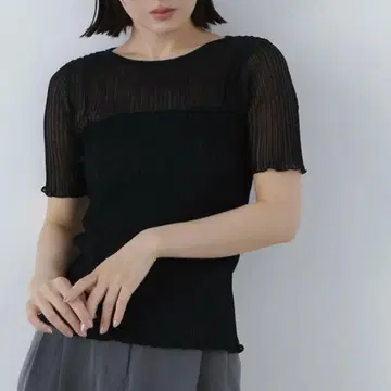 시어 스트라이프 리브 니트
