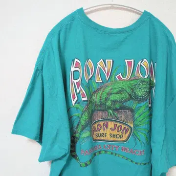 00년대 론존 RONJON 카멜레온 티셔츠 백 프린트 터콰이즈