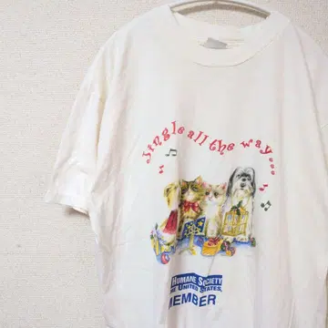 90년대 Vintage 강아지 고양이 티셔츠 애니멀 인기 화이트