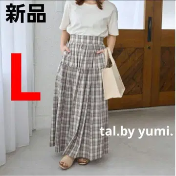 새상품 yumi. 체크 스커트 티어드 시마무라 L 아이보리 미색