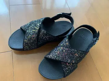 핏플랍 라메 믹스 블랙 크로스 스트랩 샌들 23cm