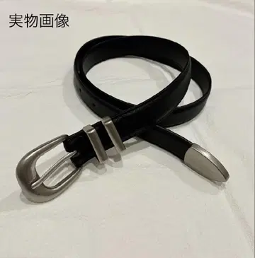아메카지 가죽 웨스턴 가는 벨트 실버 소가죽 블랙 여성용
