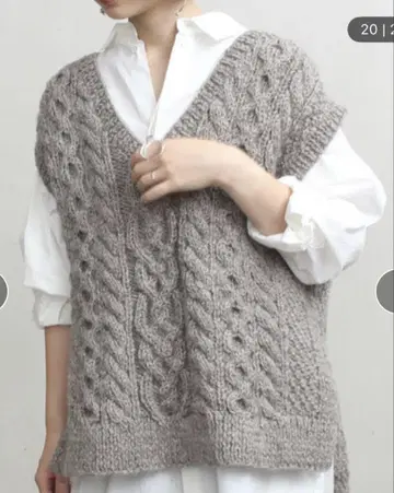 cardo fabrica HAND KNIT 케이블 니트 V넥 베스트