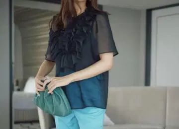 UNITED ARROWS LUXURY 오간자 프릴 블라우스 블랙