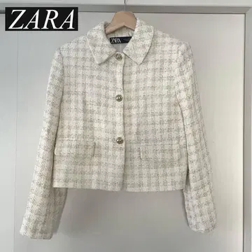 [인기] ZARA 자라 자켓 트위드 자켓 체크 화이트 골드