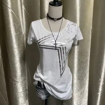 피치 T 실버 라메 티셔츠 스타 페어리 그런지 y2k