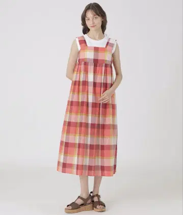 코튼 린넨 체크 드레스